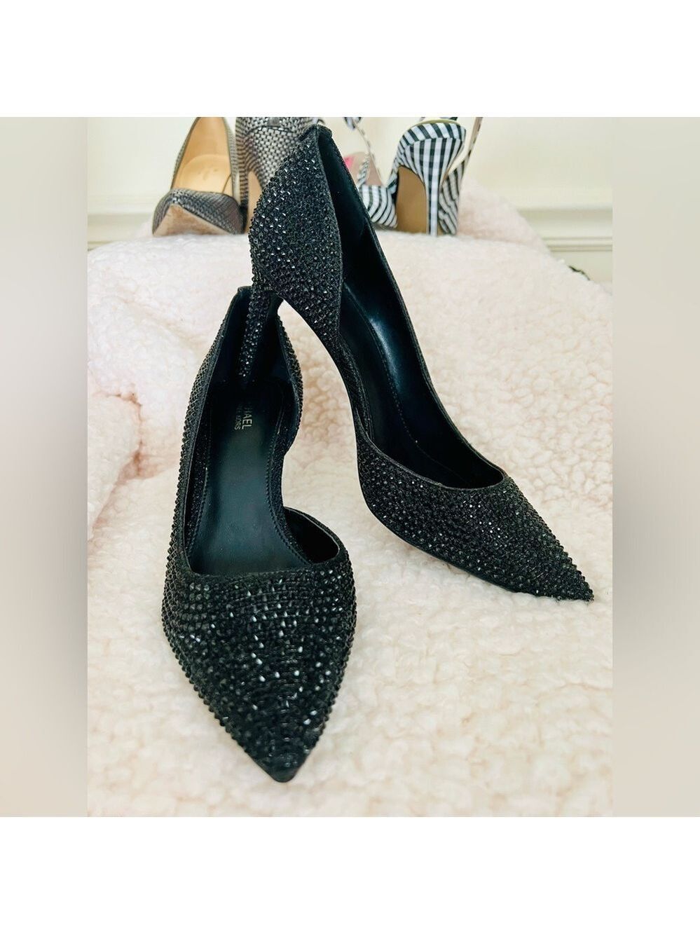 Michael Kors Dorothy Flex D'Orsay Glitter Chain Mesh Heels Black